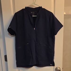 Figs Womens Scrub Top With Mandrian Zip Collar Navy